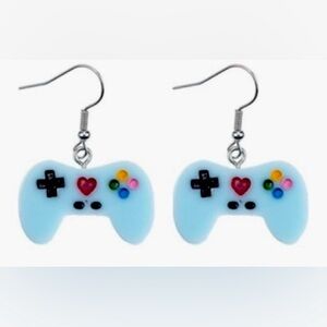 NWT - Video Game Controller 3D Resin Dangle Earrings Set w/ Heart - Light Aqua